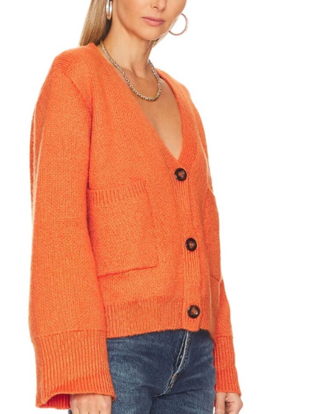 ✨ APPARIS Marcella Cardigan Vermillion Orange Oversized Knit Sweater Large ✨ - Picture 3 of 12